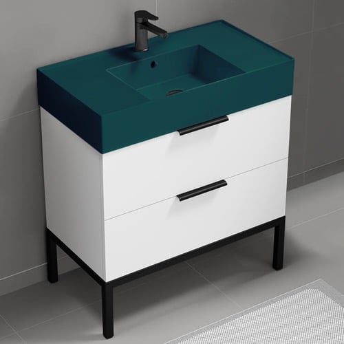 Modern Bathroom Vanity, 32 Inch, Green Ceramic Sink, Free Standing Nameeks DERIN306